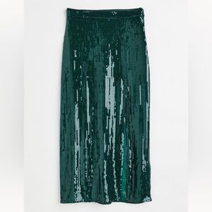 Green sequined midi split skirt